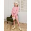Haloumoning Girls 2 Piece Fall Outfits Clothing Sets Kids Puff Long Sleeve Argyle Sweatshirts and Wrap Skorts 5-14 Years(Pink)