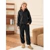 Haloumoning Girls 2 Piece Outfits Kids Fuzzy Bear Ear Hoodies Pullover Sweatshirt and Sweatpants Cute Clothing Sets(Black)