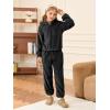 Haloumoning Girls 2 Piece Outfits Kids Fuzzy Bear Ear Hoodies Pullover Sweatshirt and Sweatpants Cute Clothing Sets(Black)