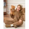 Haloumoning Girls 2 Piece Outfits Kids Fuzzy Bear Ear Hoodies Pullover Sweatshirt and Sweatpants Cute Clothing Sets(Brown)