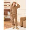 Haloumoning Girls 2 Piece Outfits Kids Fuzzy Bear Ear Hoodies Pullover Sweatshirt and Sweatpants Cute Clothing Sets(Brown)