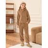 Haloumoning Girls 2 Piece Outfits Kids Fuzzy Bear Ear Hoodies Pullover Sweatshirt and Sweatpants Cute Clothing Sets(Brown)