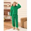 Haloumoning Girls 2 Piece Outfits Kids Fuzzy Bear Ear Hoodies Pullover Sweatshirt and Sweatpants Cute Clothing Sets(Green)