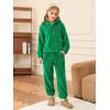 Haloumoning Girls 2 Piece Outfits Kids Fuzzy Bear Ear Hoodies Pullover Sweatshirt and Sweatpants Cute Clothing Sets(Green)