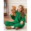 Haloumoning Girls 2 Piece Outfits Kids Fuzzy Bear Ear Hoodies Pullover Sweatshirt and Sweatpants Cute Clothing Sets(Green)