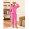 Haloumoning Girls 2 Piece Outfits Kids Fuzzy Bear Ear Hoodies Pullover Sweatshirt and Sweatpants Cute Clothing Sets(Hot Pink)