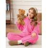 Haloumoning Girls 2 Piece Outfits Kids Fuzzy Bear Ear Hoodies Pullover Sweatshirt and Sweatpants Cute Clothing Sets(Hot Pink)