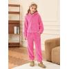 Haloumoning Girls 2 Piece Outfits Kids Fuzzy Bear Ear Hoodies Pullover Sweatshirt and Sweatpants Cute Clothing Sets(Hot Pink)