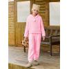 Haloumoning Girls 2 Piece Outfits Kids Fuzzy Bear Ear Hoodies Pullover Sweatshirt and Sweatpants Cute Clothing Sets(Pink)