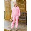 Haloumoning Girls 2 Piece Outfits Kids Fuzzy Bear Ear Hoodies Pullover Sweatshirt and Sweatpants Cute Clothing Sets(Pink)