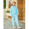 Haloumoning Girls 2 Piece Outfits Kids Fuzzy Bear Ear Hoodies Pullover Sweatshirt and Sweatpants Cute Clothing Sets(Sky Blue)