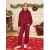 Haloumoning Girls 2 Piece Outfits Kids Fuzzy Bear Ear Hoodies Pullover Sweatshirt and Sweatpants Cute Clothing Sets(Wine Red)