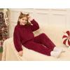 Haloumoning Girls 2 Piece Outfits Kids Fuzzy Bear Ear Hoodies Pullover Sweatshirt and Sweatpants Cute Clothing Sets(Wine Red)