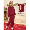 Haloumoning Girls 2 Piece Outfits Kids Fuzzy Bear Ear Hoodies Pullover Sweatshirt and Sweatpants Cute Clothing Sets(Wine Red)