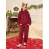 Haloumoning Girls 2 Piece Outfits Kids Fuzzy Bear Ear Hoodies Pullover Sweatshirt and Sweatpants Cute Clothing Sets(Wine Red)