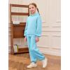 Haloumoning Girls 2 Piece Outfits Kids Oversized Fleece Hoodie Sweatshirt and Sweatpants Fashion Clothing Sets(Blue)