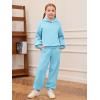Haloumoning Girls 2 Piece Outfits Kids Oversized Fleece Hoodie Sweatshirt and Sweatpants Fashion Clothing Sets(Blue)