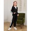 Haloumoning Girls 2 Piece Outfits Sweatsuit Kids Athletic Zip Up Hoodie and Sweatpants Clothing Sets 5-14Y(Black)