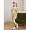 Haloumoning Girls 2 Piece Outfits Sweatsuit Kids Athletic Zip Up Hoodie and Sweatpants Clothing Sets 5-14Y(Khaki)