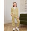 Haloumoning Girls 2 Piece Outfits Sweatsuit Kids Athletic Zip Up Hoodie and Sweatpants Clothing Sets 5-14Y(Khaki)