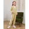 Haloumoning Girls 2 Piece Outfits Sweatsuit Kids Athletic Zip Up Hoodie and Sweatpants Clothing Sets 5-14Y(Khaki)