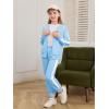 Haloumoning Girls 2 Piece Outfits Sweatsuit Kids Athletic Zip Up Hoodie and Sweatpants Clothing Sets 5-14Y(Sky Blue)