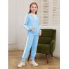Haloumoning Girls 2 Piece Outfits Sweatsuit Kids Athletic Zip Up Hoodie and Sweatpants Clothing Sets 5-14Y(Sky Blue)