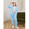 Haloumoning Girls 2 Piece Outfits Sweatsuit Kids Athletic Zip Up Hoodie and Sweatpants Clothing Sets 5-14Y(Sky Blue)
