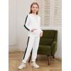 Haloumoning Girls 2 Piece Outfits Sweatsuit Kids Athletic Zip Up Hoodie and Sweatpants Clothing Sets 5-14Y(White)