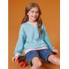 Haloumoning Girls Casual Crewneck Sweatshirts Kids Long Sleeve Oversized Fashion Pullover Tops 5-14 years(Sky Blue)