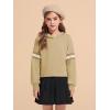 Haloumoning Girls Fashion Hoodies Kids Cute Striped Long Sleeve Crop Tops Hooded Sweatshirts 5-14 Years(Khaki)