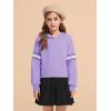 Haloumoning Girls Fashion Hoodies Kids Cute Striped Long Sleeve Crop Tops Hooded Sweatshirts 5-14 Years(Light Purple)