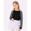 Haloumoning Girls Sequin Sweatshirts Kids Fashion Crewneck Long Batwing Sleeve Pullover Clothes 5-14 Years(Black)