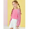 Haloumoning Girls Sequin Sweatshirts Kids Fashion Crewneck Long Batwing Sleeve Pullover Clothes 5-14 Years(Dark Pink)