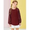 Haloumoning Girls Sequin Sweatshirts Kids Fashion Crewneck Long Batwing Sleeve Pullover Clothes 5-14 Years(Wine Red)