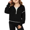 Girls Half Zip Hoodies Kids Fashion Long Sleeve Drop Shoulder Hooded Sweatshirt Pullover 5-14 Years(Black)