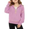 Girls Half Zip Hoodies Kids Fashion Long Sleeve Drop Shoulder Hooded Sweatshirt Pullover 5-14 Years(Purple)