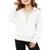 Girls Half Zip Hoodies Kids Fashion Long Sleeve Drop Shoulder Hooded Sweatshirt Pullover 5-14 Years(White)
