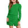 Haloumoning Girls 2 Piece Fall Outfits Clothing Sets Kids Puff Long Sleeve Argyle Sweatshirts and Wrap Skorts 5-14 Years(Green)