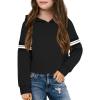 Haloumoning Girls Fashion Hoodies Kids Cute Striped Long Sleeve Crop Tops Hooded Sweatshirts 5-14 Years(Black)
