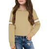 Haloumoning Girls Fashion Hoodies Kids Cute Striped Long Sleeve Crop Tops Hooded Sweatshirts 5-14 Years(Khaki)