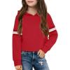 Haloumoning Girls Fashion Hoodies Kids Cute Striped Long Sleeve Crop Tops Hooded Sweatshirts 5-14 Years(Red)