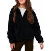 Haloumoning Girls’ Outerwear Jackets Kids Soft Fleece Zip up Hoodie with Pockets 5-14 years(Black)