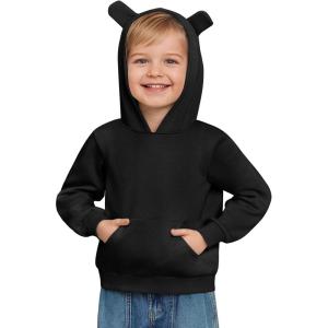 Haloumoning Baby Toddler Kid Boy Hooded Sweatshirts Fleece Hoodies Ear Hoodie Pullover Clothes with Pocket 1-8 Years(Black)