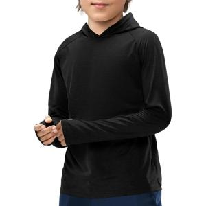 Haloumoning Boys Athletic Hoodies Youth Raglan Long Sleeve Pullover Hoodie Sweatshirts with Thumbhole 5-14 Years(Black)