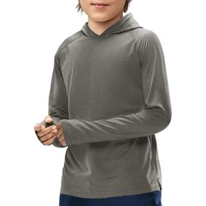 Haloumoning Boys Athletic Hoodies Youth Raglan Long Sleeve Pullover Hoodie Sweatshirts with Thumbhole 5-14 Years(Grey)