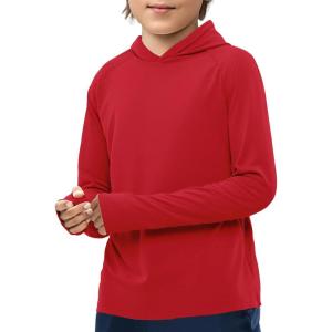 Haloumoning Boys Athletic Hoodies Youth Raglan Long Sleeve Pullover Hoodie Sweatshirts with Thumbhole 5-14 Years(Red)