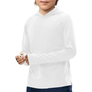 Haloumoning Boys Athletic Hoodies Youth Raglan Long Sleeve Pullover Hoodie Sweatshirts with Thumbhole 5-14 Years(White)