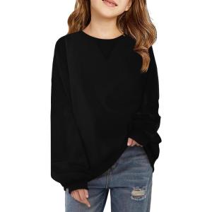 Haloumoning Girls Casual Crewneck Sweatshirts Kids Long Sleeve Oversized Fashion Pullover Tops 5-14 years(Black)