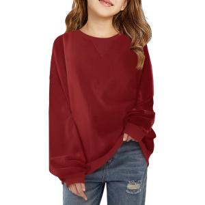 Haloumoning Girls Casual Crewneck Sweatshirts Kids Long Sleeve Oversized Fashion Pullover Tops 5-14 years(Burgundy)